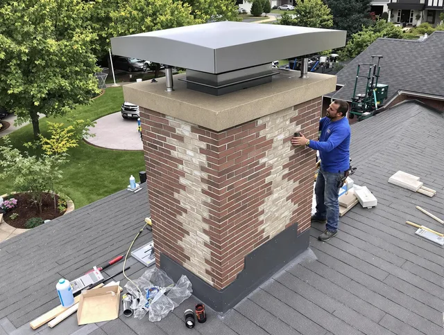Norwalk Chimney Sweep team working on a custom chimney remodel in Norwalk, CT